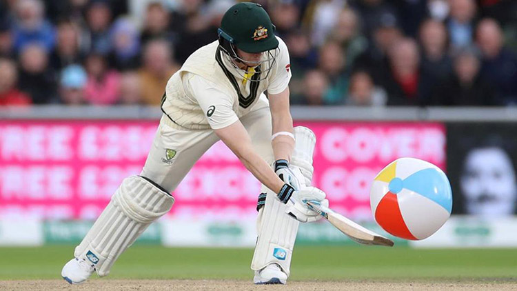 Steve Smith hits a beach ball to a boundary