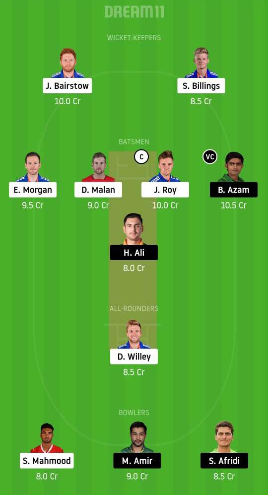 ENG vs PAK Dream11 Team for Today's Match