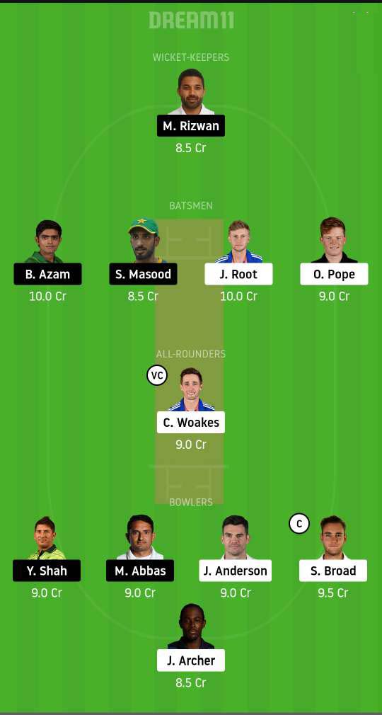 ENG vs PAK Dream11 Team – 1