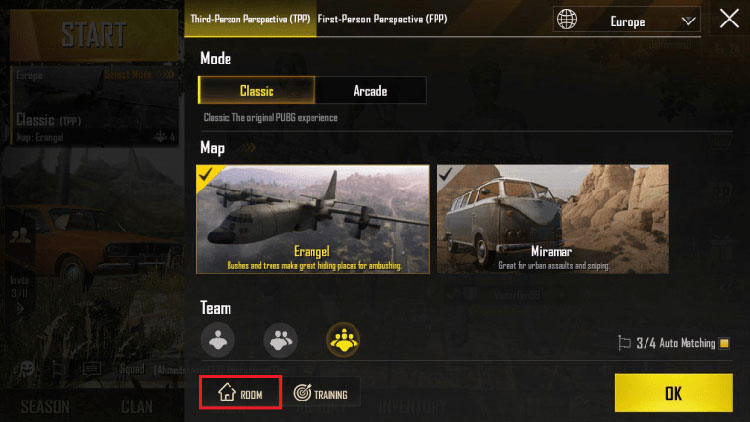 How to create a room in PUBG Mobile? 