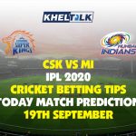 CSK vs MI | IPL 2020 | Cricket Betting Tips | Today Match Prediction | 19th September