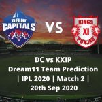 DC vs KXIP Dream11 Team Prediction | IPL 2020 | Match 2 | 20th Sep 2020
