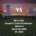 RR vs CSK Dream11 Team Prediction | IPL 2020 | Match 4 | 22nd Sep 2020