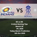 MI vs RR | Cricket Betting Tips | Match 20 | IPL 2020 | Today Match Prediction | 6th Oct 2020