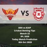 SRH vs KXIP | Cricket Betting Tips | Match 22 | IPL 2020 | Today Match Prediction | 8th Oct 2020