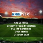 CTL vs PMCC Dream11 Team Prediction | ECS T10 Barcelona | 30th Match | 21st Oct 2020
