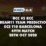 BCC vs KCC Dream11 Team Prediction | ECS T10 Barcelona | 49th Match