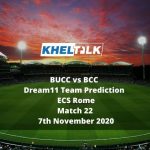 BUCC vs BCC Dream11 Team Prediction | ECS Rome | Match 22 | 7th November 2020