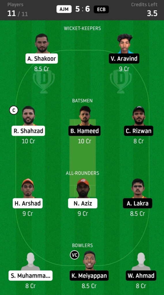 AJM vs ECB Dream11 Team Prediction | Match 8 | Dream11 Emirates D20 League | 11th Dec 2020