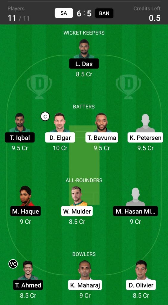 Head to Head Dream11 Team Prediction SA vs BAN