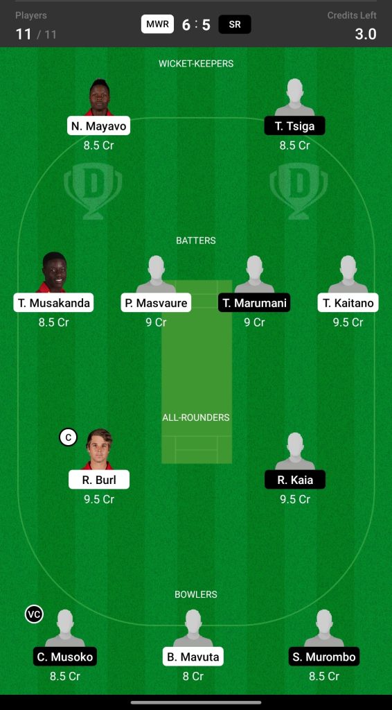 Grand League Dream11 Team Prediction MWR vs SR