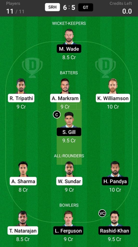 SRH vs GT Head To Head Team