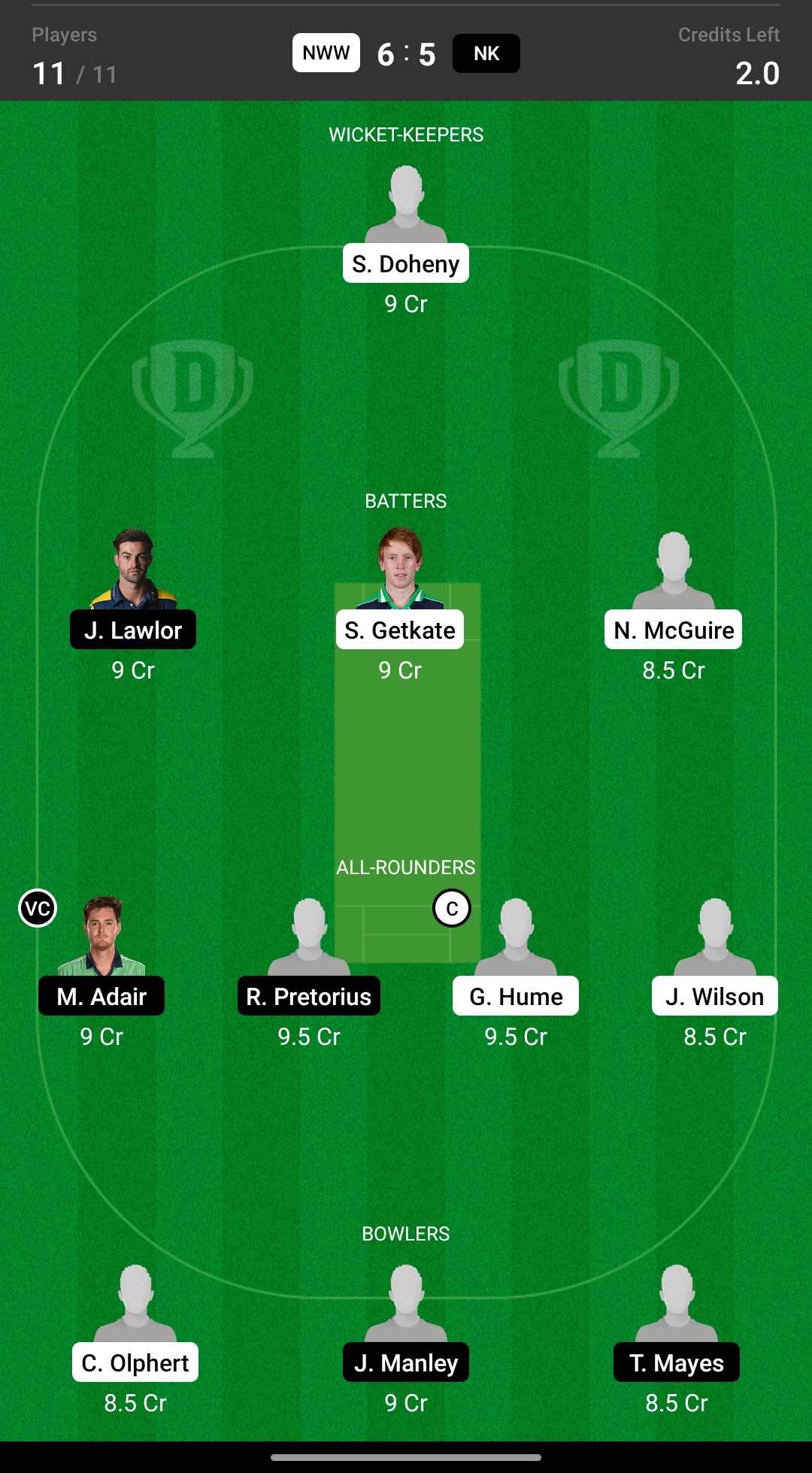 NWW vs NK Head to Head Team