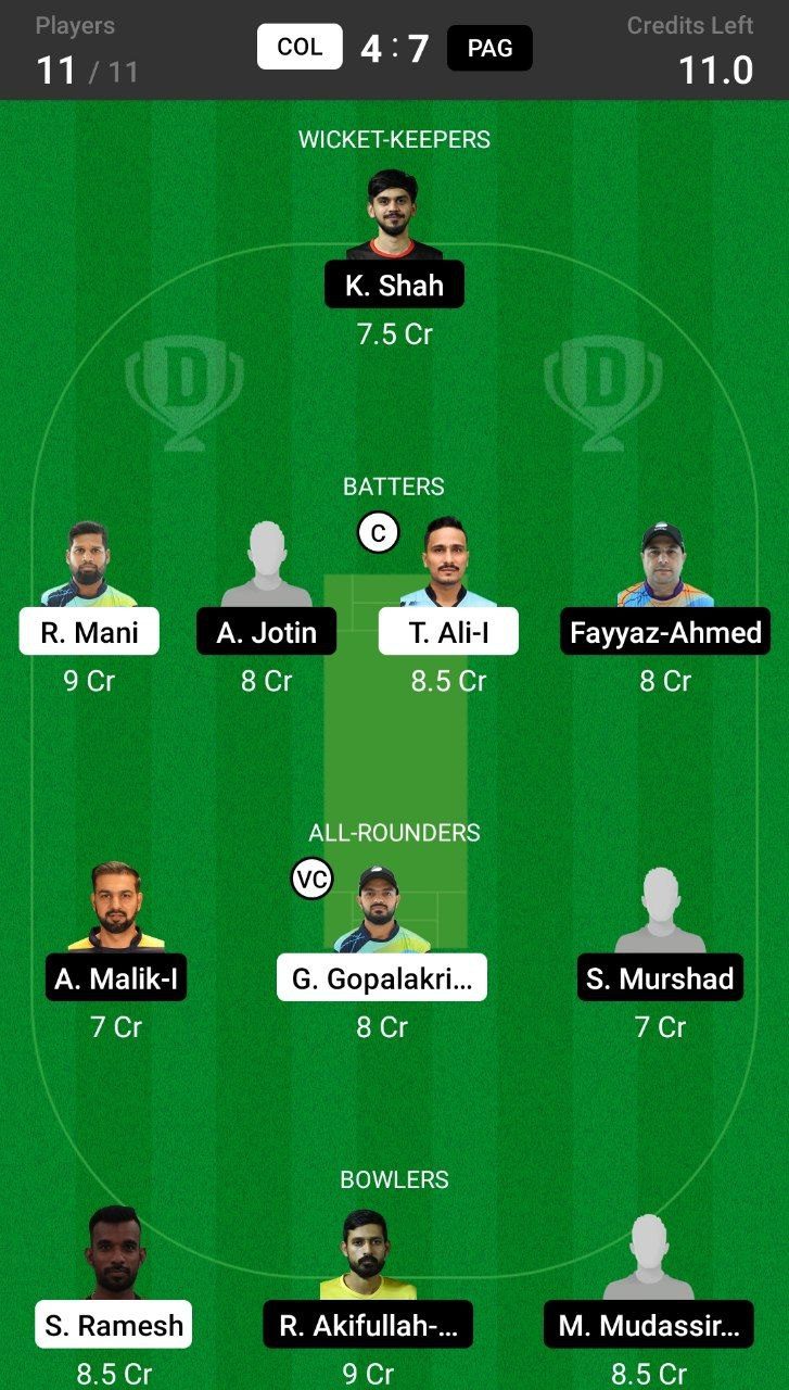Grand League Dream11 Team Prediction COL vs PAG