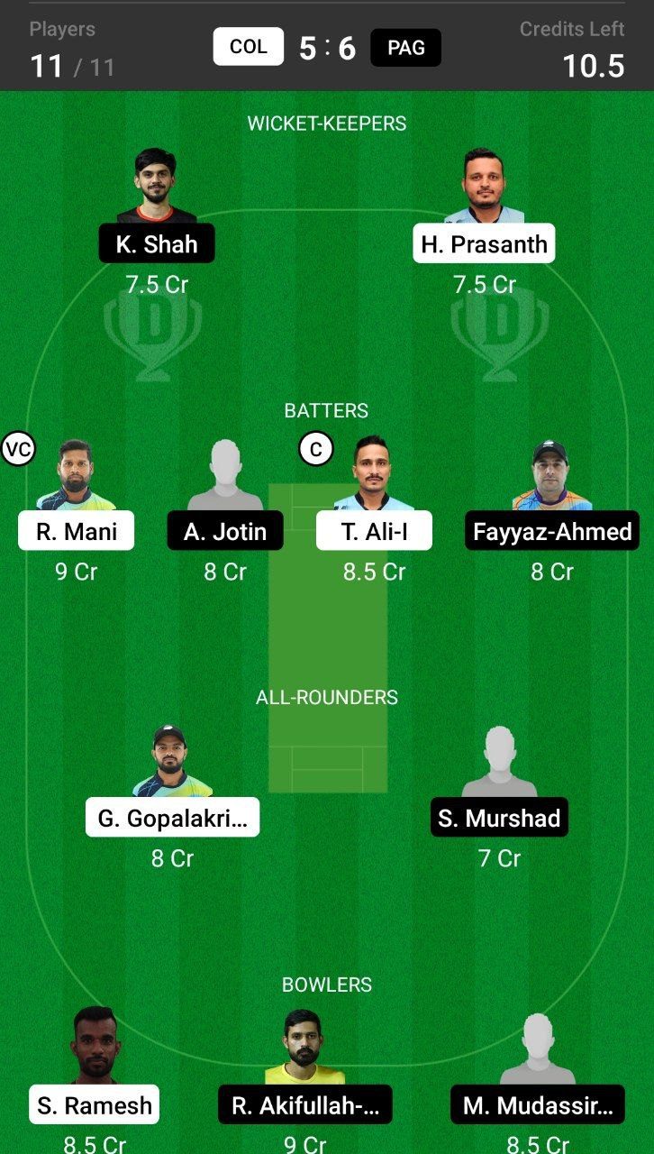 Head-to-Head Dream11 Team Prediction COL vs PAG
