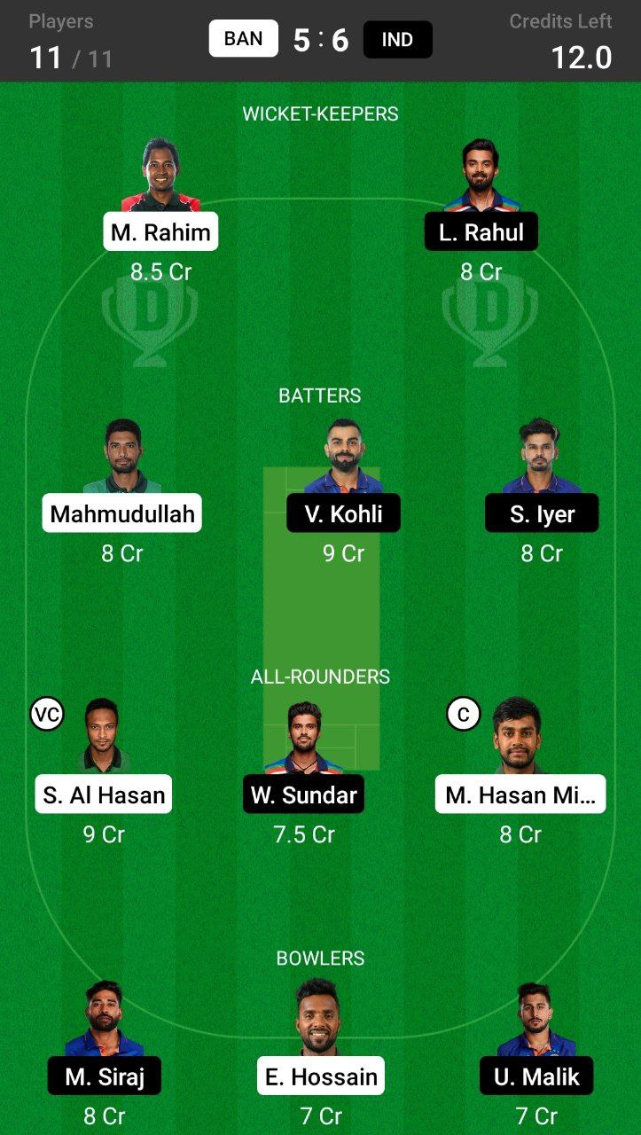 BAN vs IND Grand League Team