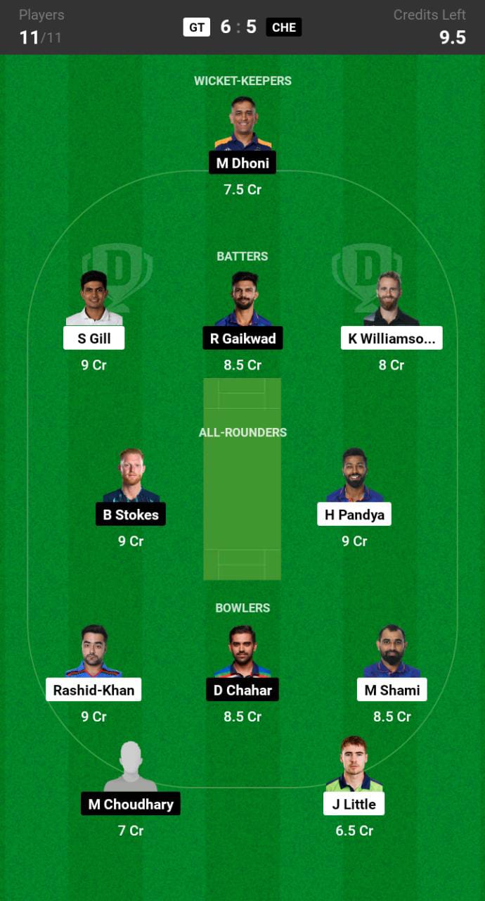 Grand League Dream11 Team Prediction GT vs CSK