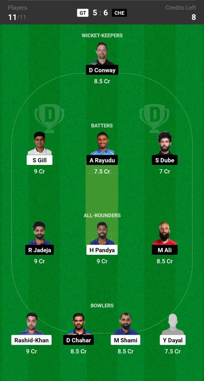 Head-to-Head Dream11 Team Prediction GT vs CSK