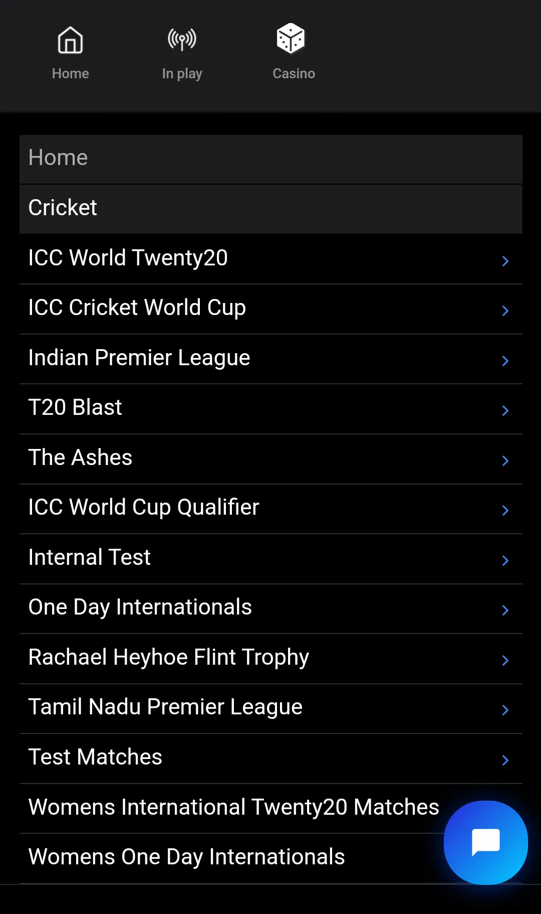 Screenshot of Cricket Betting at 24betting