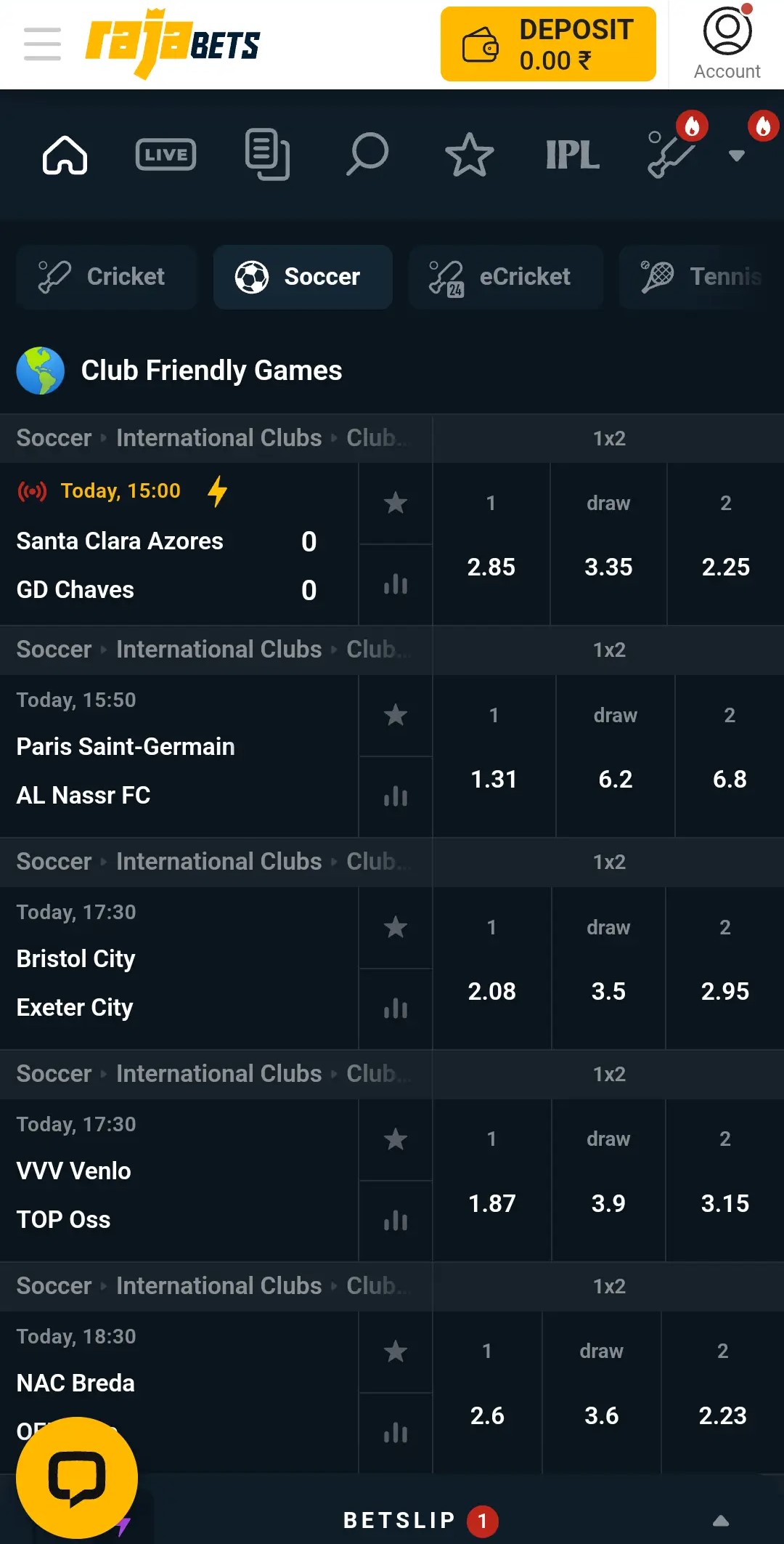 Screenshot of Football Betting at Rajabets