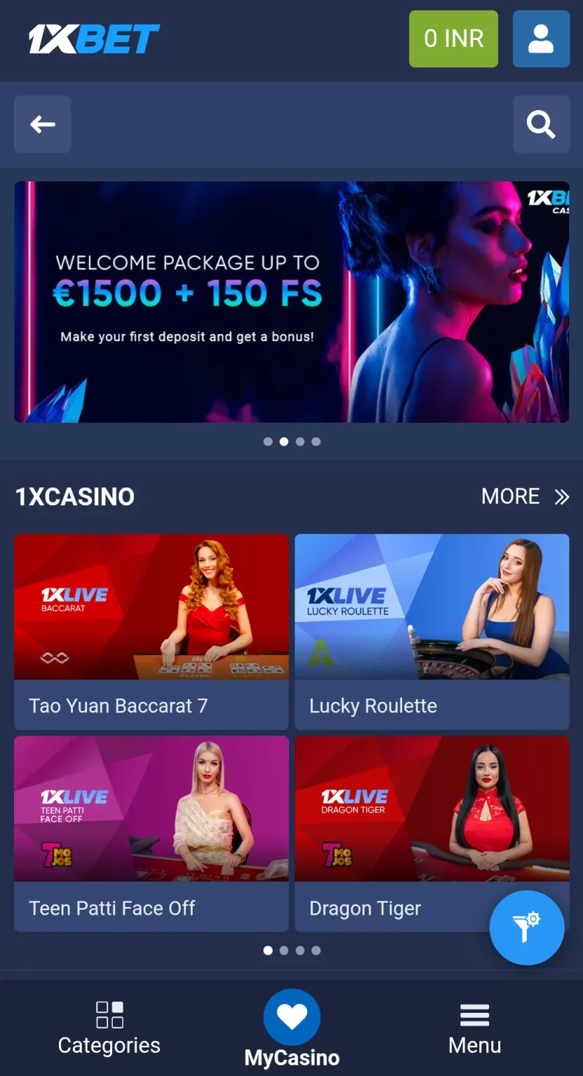 Live casino at 1xbet