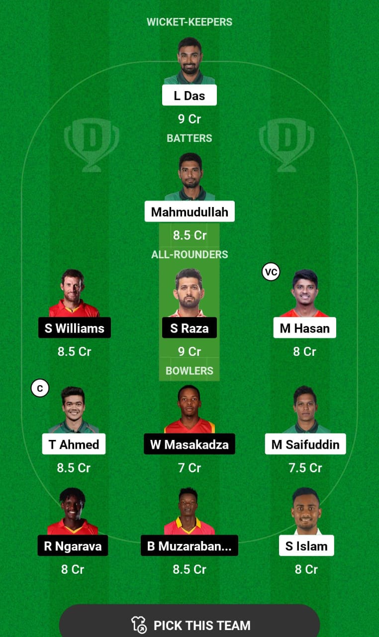 BAN vs ZIM 2nd T20I Dream11 Prediction
