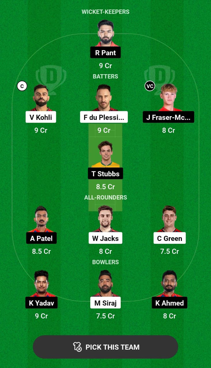 RCB vs DC Dream11 Prediction
