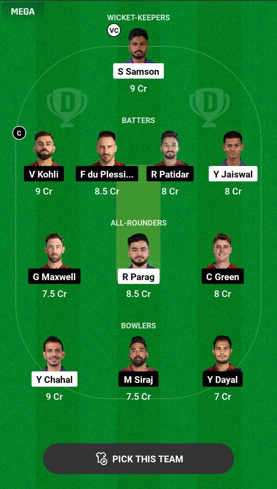 RCB vs RR Dream11 Prediction
