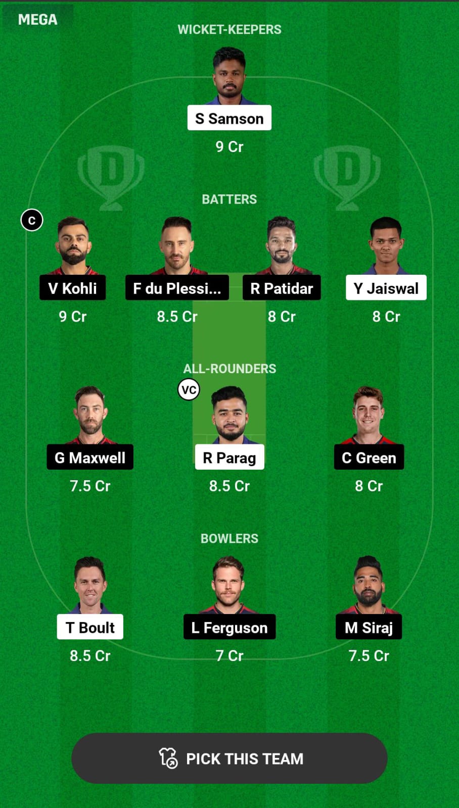 RCB vs RR Dream11 Prediction
