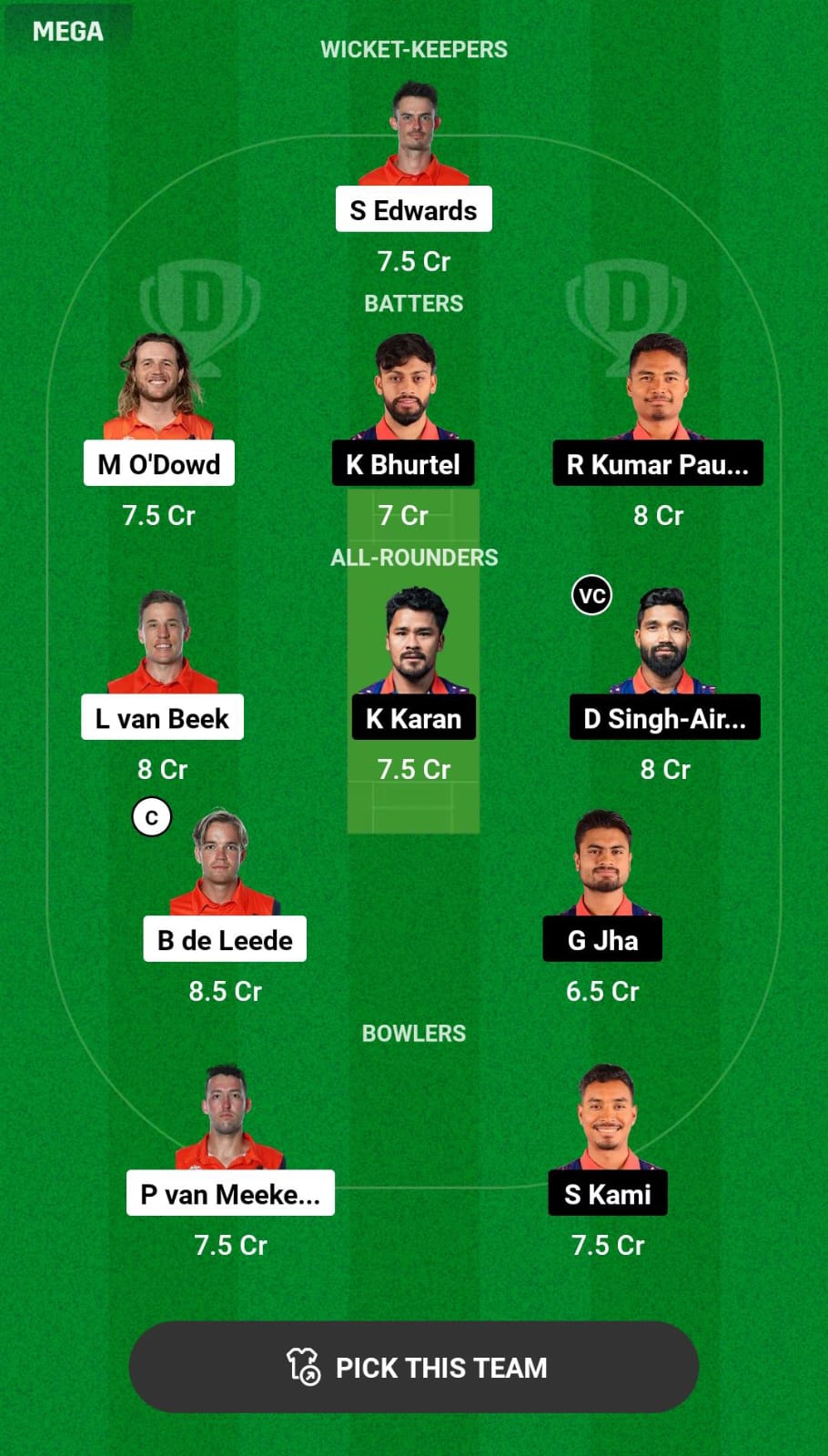 NED vs NEP WC Dream11 Prediction