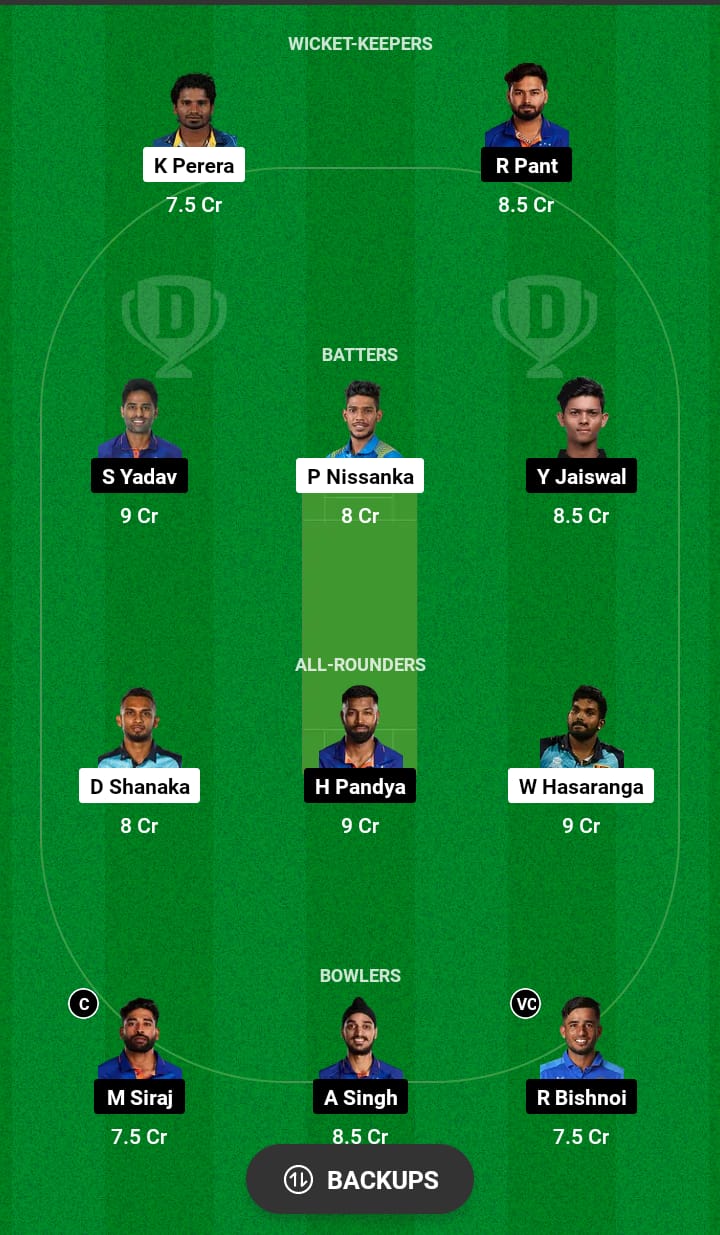SL vs IND Dream11 Prediction GL Team
