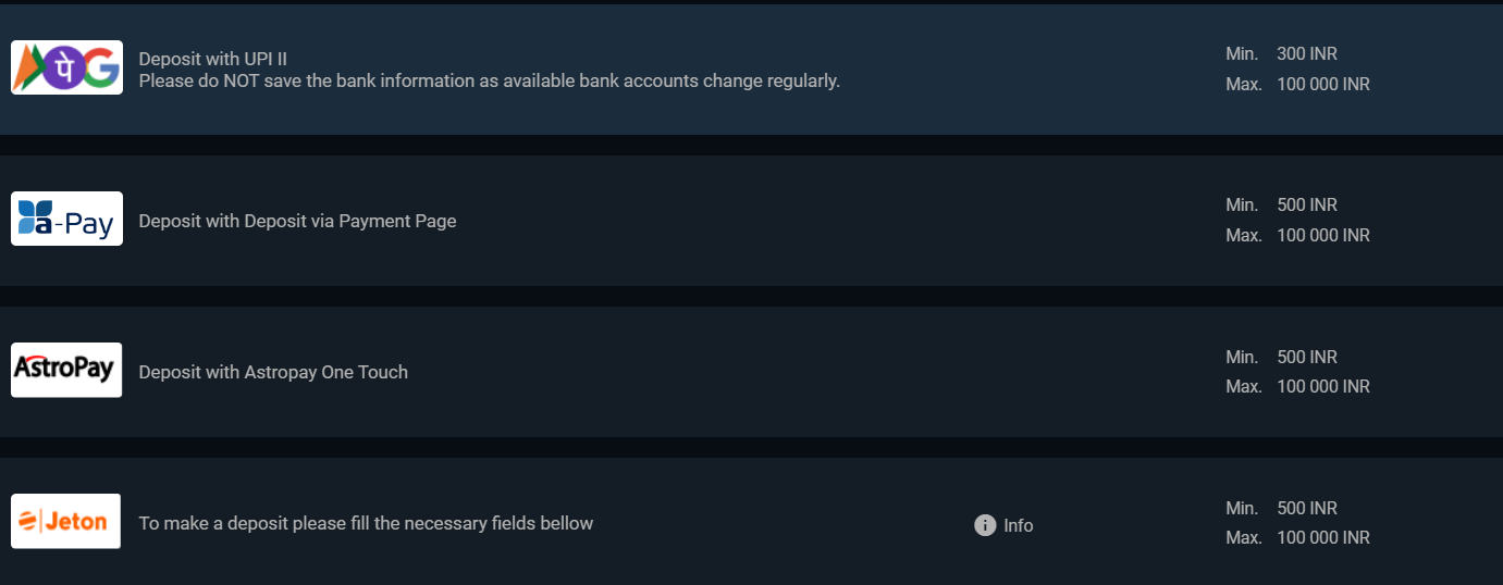 CannonBet Deposit Methods