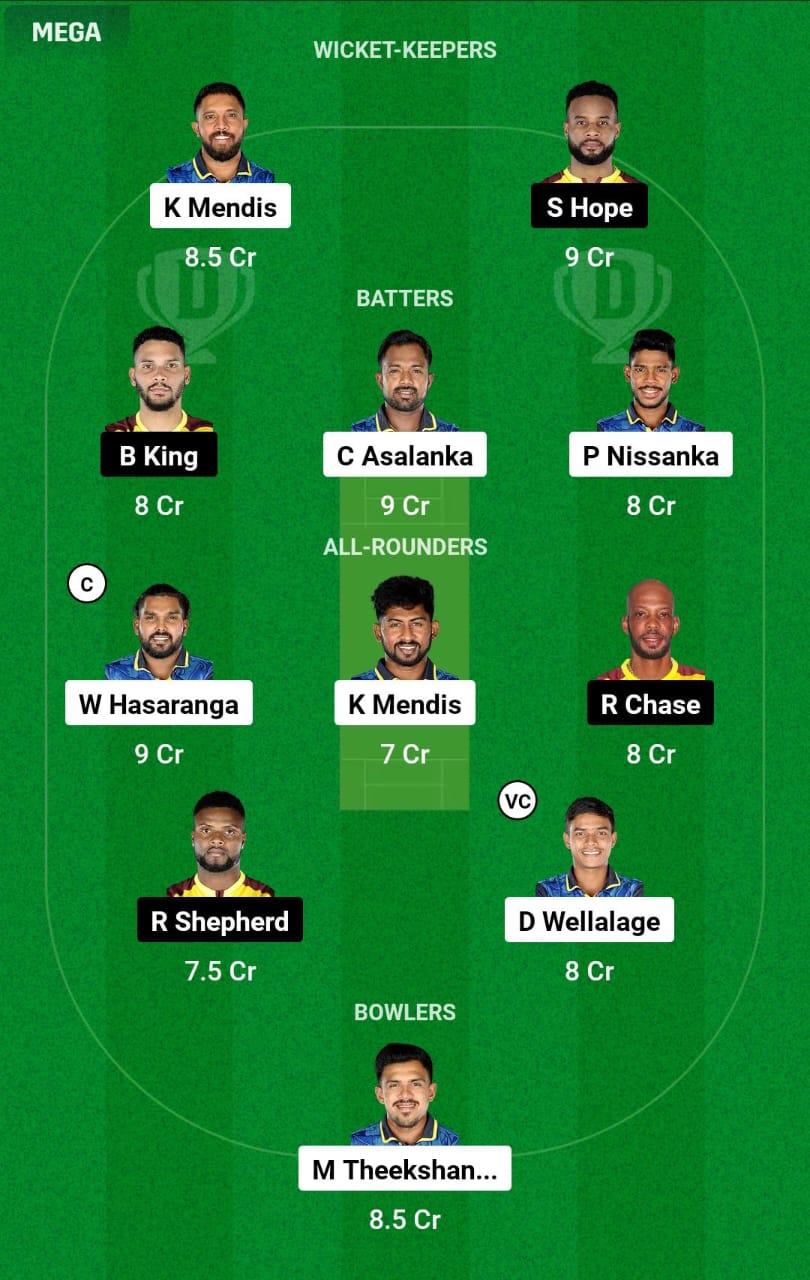 SL vs WI 1st ODI Dream11 Prediction