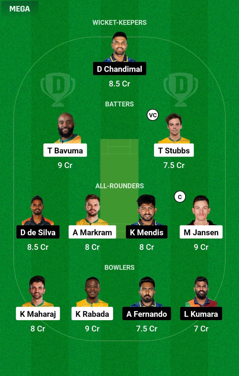 SA vs SL 2nd Test Dream11 Prediction