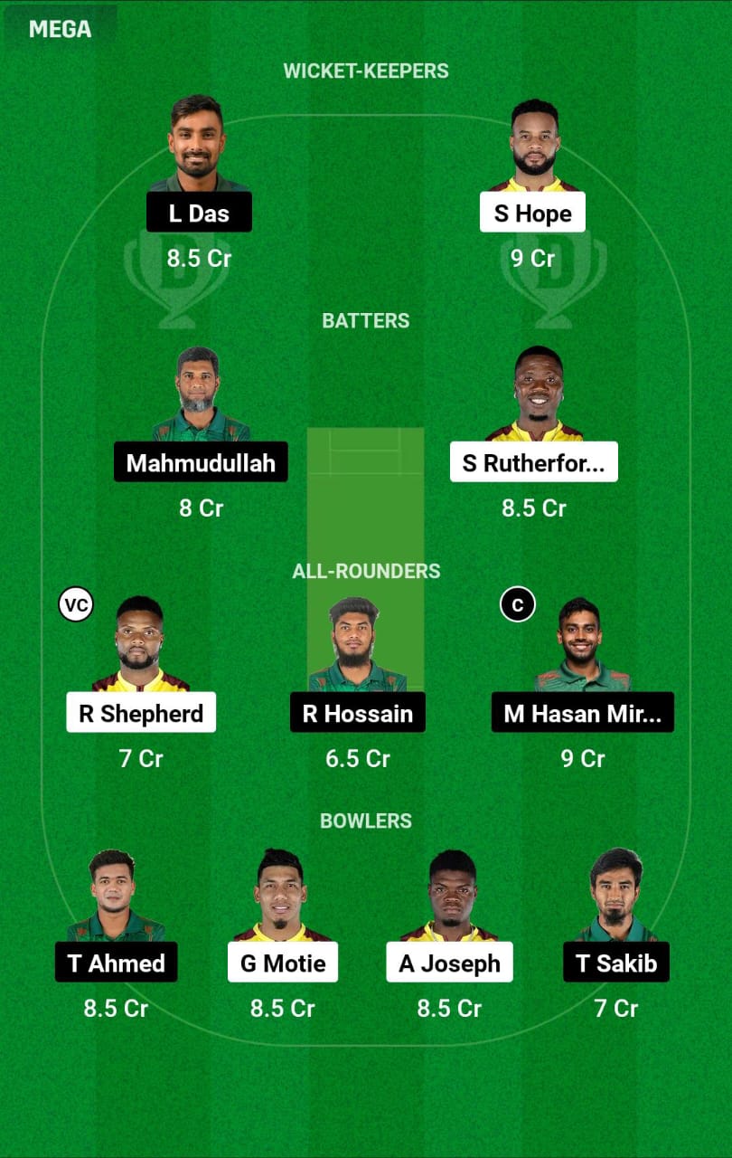 WI vs BAN 1st ODI Dream11 Prediction