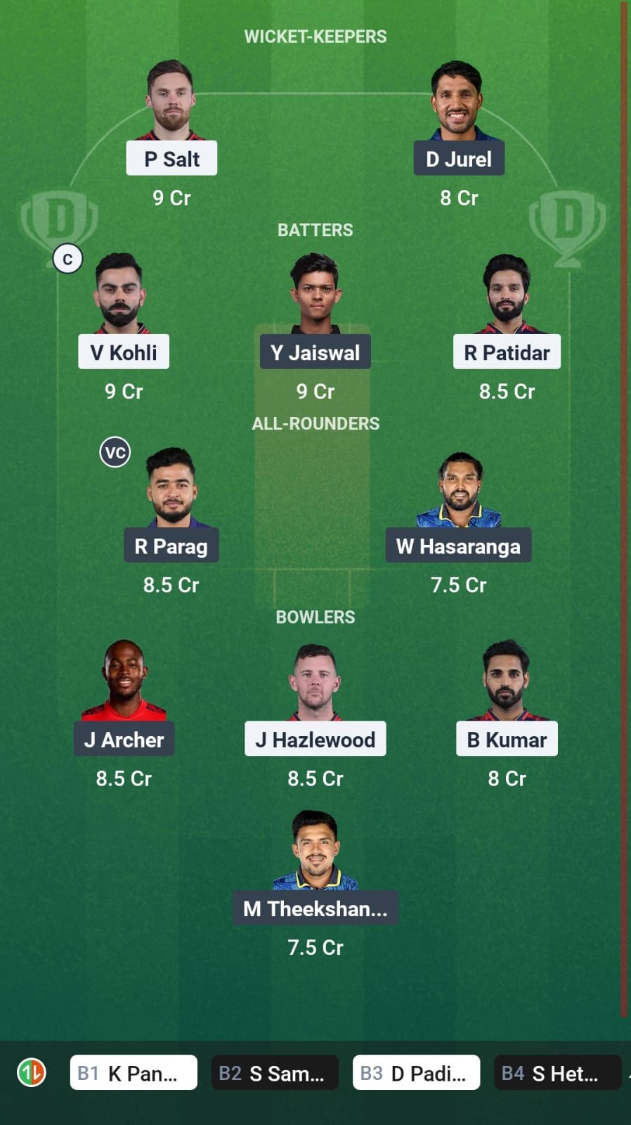 Dream11 Team Prediction RCB vs RR