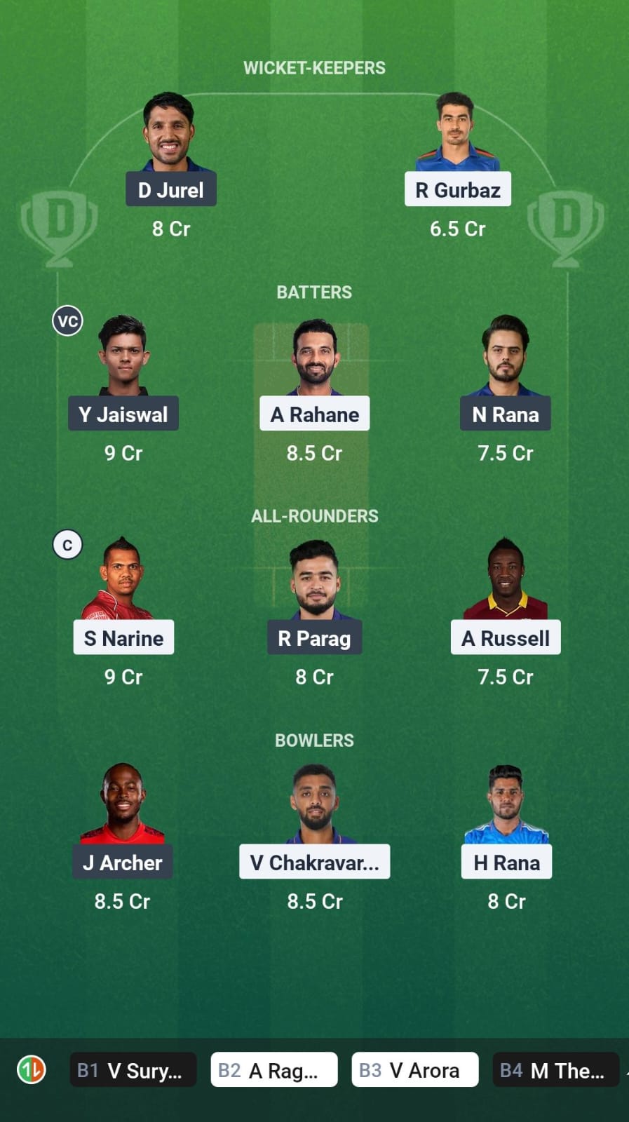Dream11 Team Prediction KKR vs RR